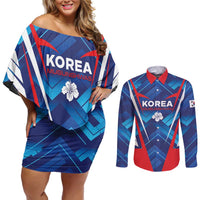 Custom Korea Rugby Couples Matching Off Shoulder Short Dress and Long Sleeve Button Shirt Mugunghwas Go Champions