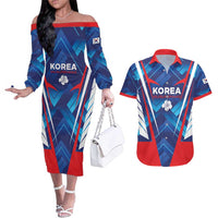 Custom Korea Rugby Couples Matching Off The Shoulder Long Sleeve Dress and Hawaiian Shirt Mugunghwas Go Champions
