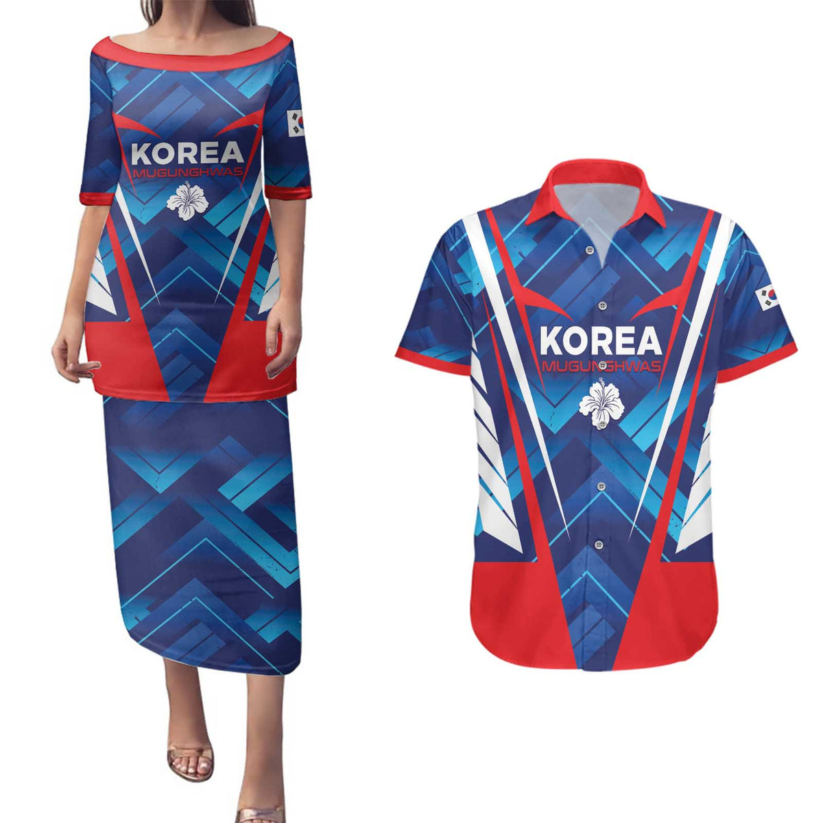 Custom Korea Rugby Couples Matching Puletasi and Hawaiian Shirt Mugunghwas Go Champions