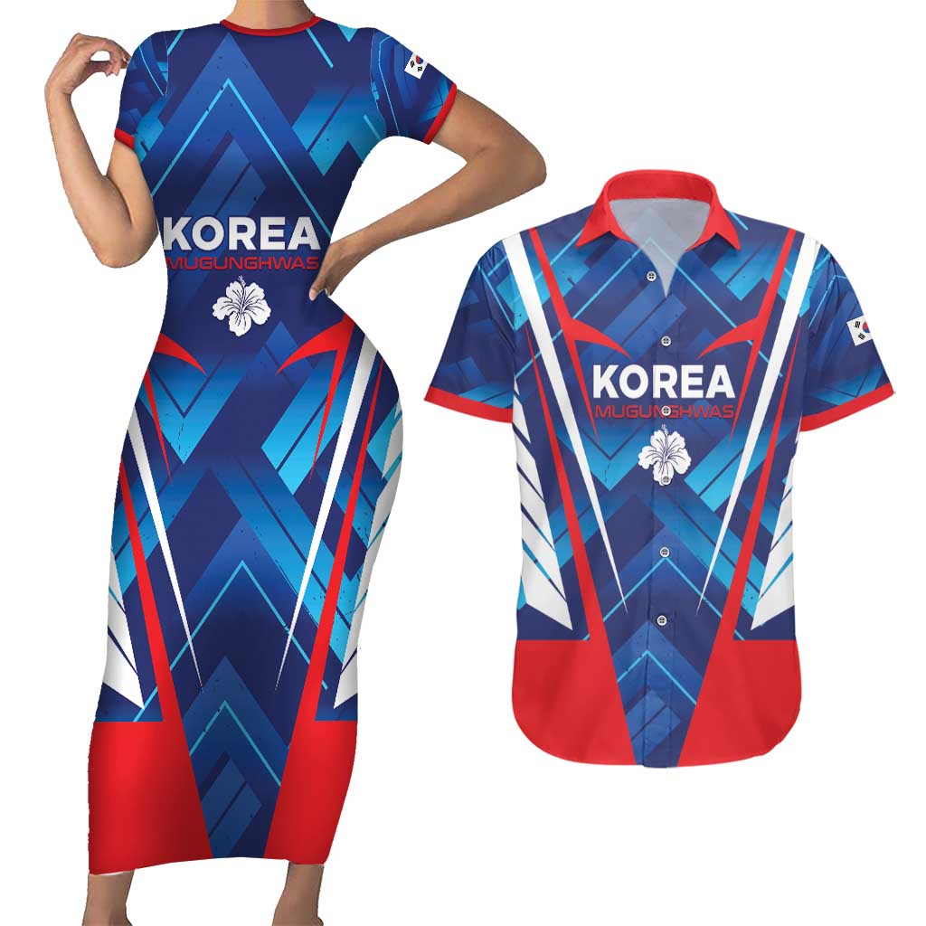 Custom Korea Rugby Couples Matching Short Sleeve Bodycon Dress and Hawaiian Shirt Mugunghwas Go Champions