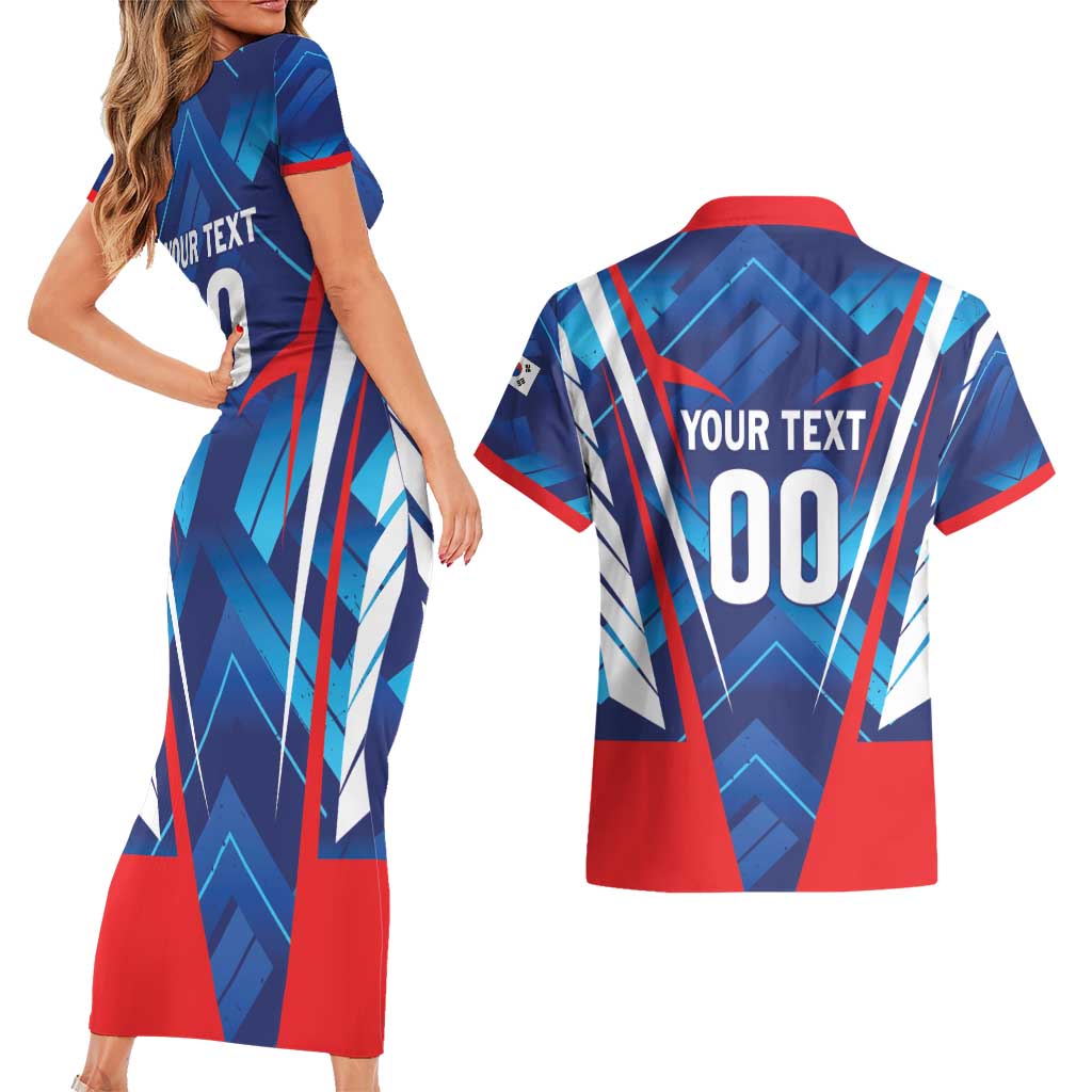 Custom Korea Rugby Couples Matching Short Sleeve Bodycon Dress and Hawaiian Shirt Mugunghwas Go Champions