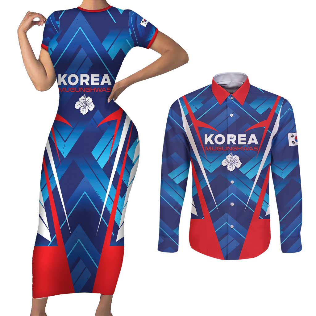 Custom Korea Rugby Couples Matching Short Sleeve Bodycon Dress and Long Sleeve Button Shirt Mugunghwas Go Champions
