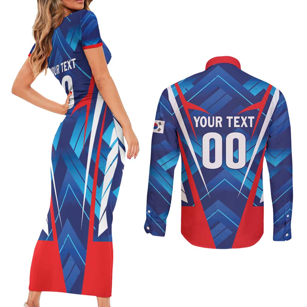Custom Korea Rugby Couples Matching Short Sleeve Bodycon Dress and Long Sleeve Button Shirt Mugunghwas Go Champions