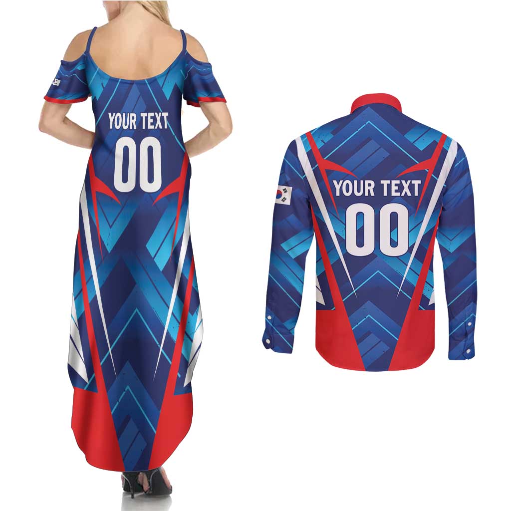 Custom Korea Rugby Couples Matching Summer Maxi Dress and Long Sleeve Button Shirt Mugunghwas Go Champions