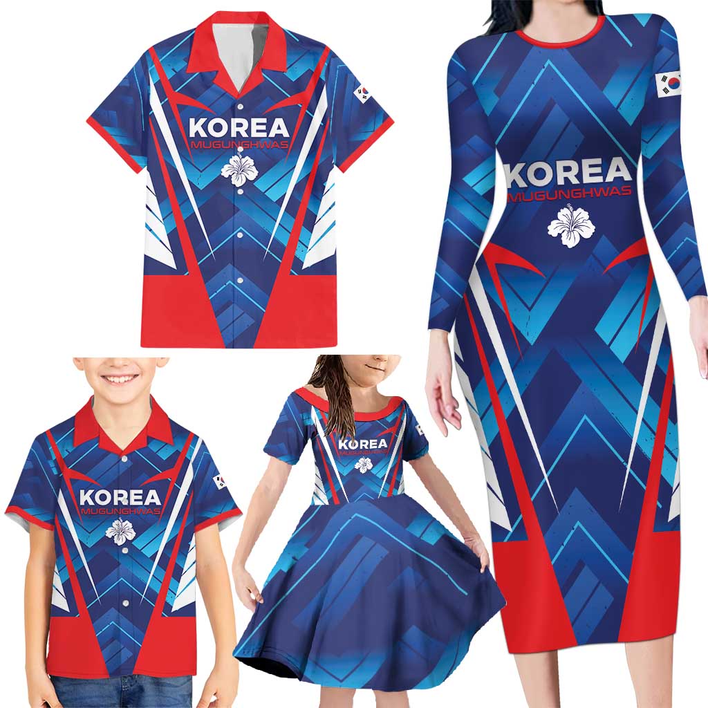 Custom Korea Rugby Family Matching Long Sleeve Bodycon Dress and Hawaiian Shirt Mugunghwas Go Champions
