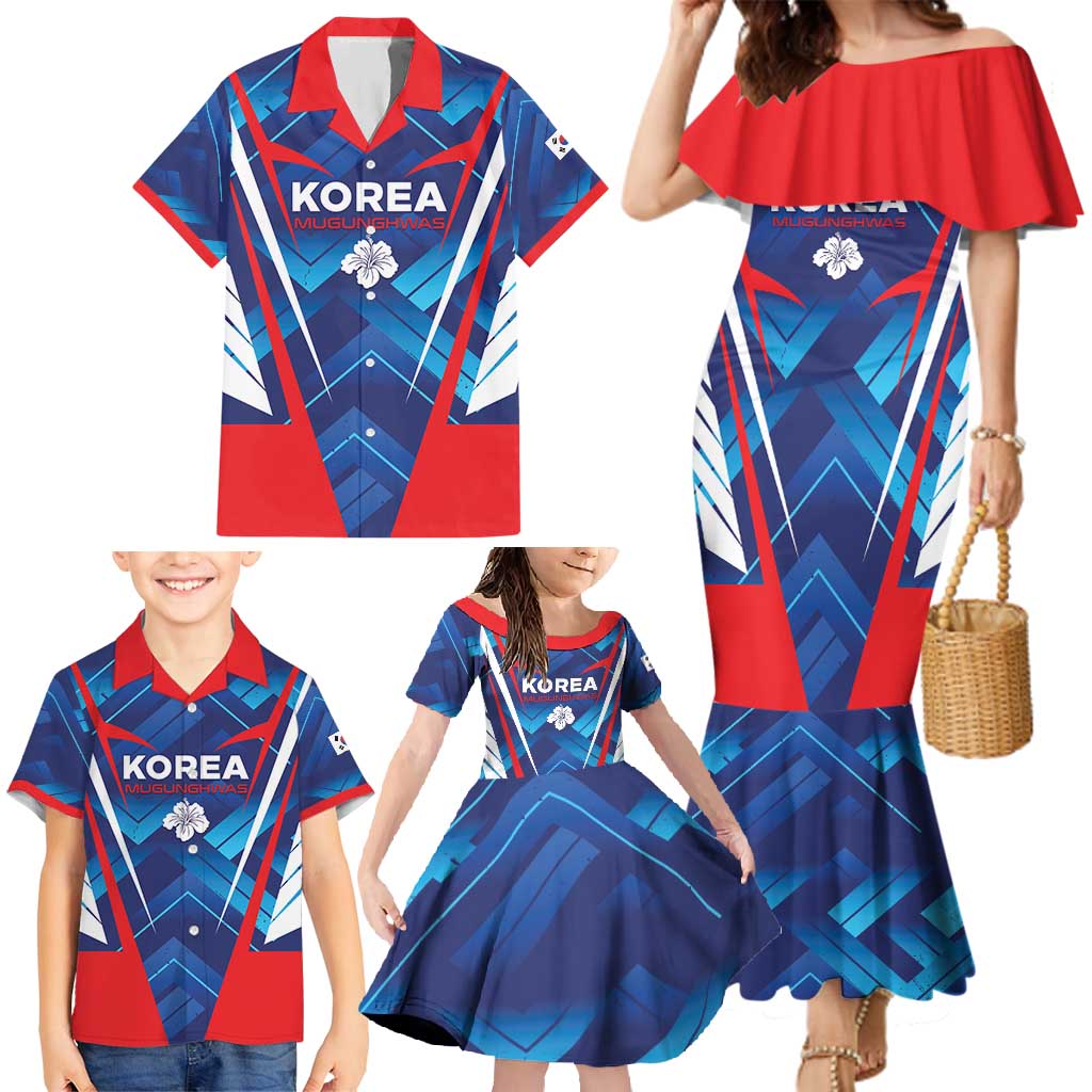 Custom Korea Rugby Family Matching Mermaid Dress and Hawaiian Shirt Mugunghwas Go Champions
