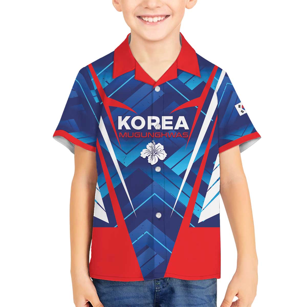 Custom Korea Rugby Family Matching Off The Shoulder Long Sleeve Dress and Hawaiian Shirt Mugunghwas Go Champions