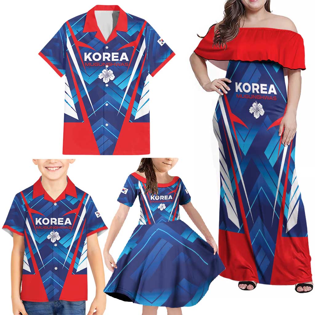 Custom Korea Rugby Family Matching Off Shoulder Maxi Dress and Hawaiian Shirt Mugunghwas Go Champions