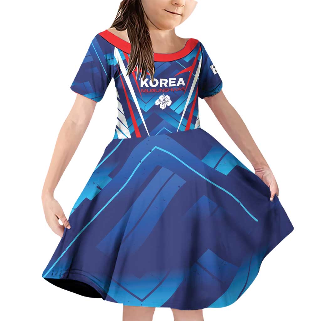 Custom Korea Rugby Family Matching Off Shoulder Short Dress and Hawaiian Shirt Mugunghwas Go Champions