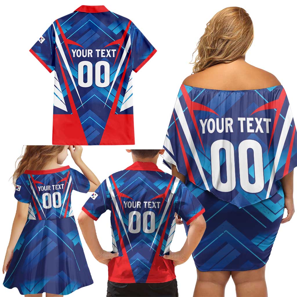 Custom Korea Rugby Family Matching Off Shoulder Short Dress and Hawaiian Shirt Mugunghwas Go Champions