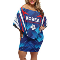 Custom Korea Rugby Family Matching Off Shoulder Short Dress and Hawaiian Shirt Mugunghwas Go Champions