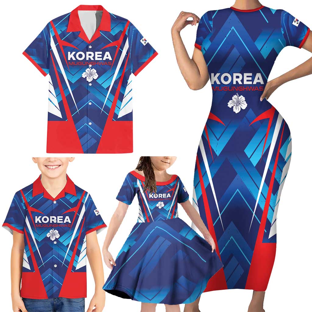 Custom Korea Rugby Family Matching Short Sleeve Bodycon Dress and Hawaiian Shirt Mugunghwas Go Champions