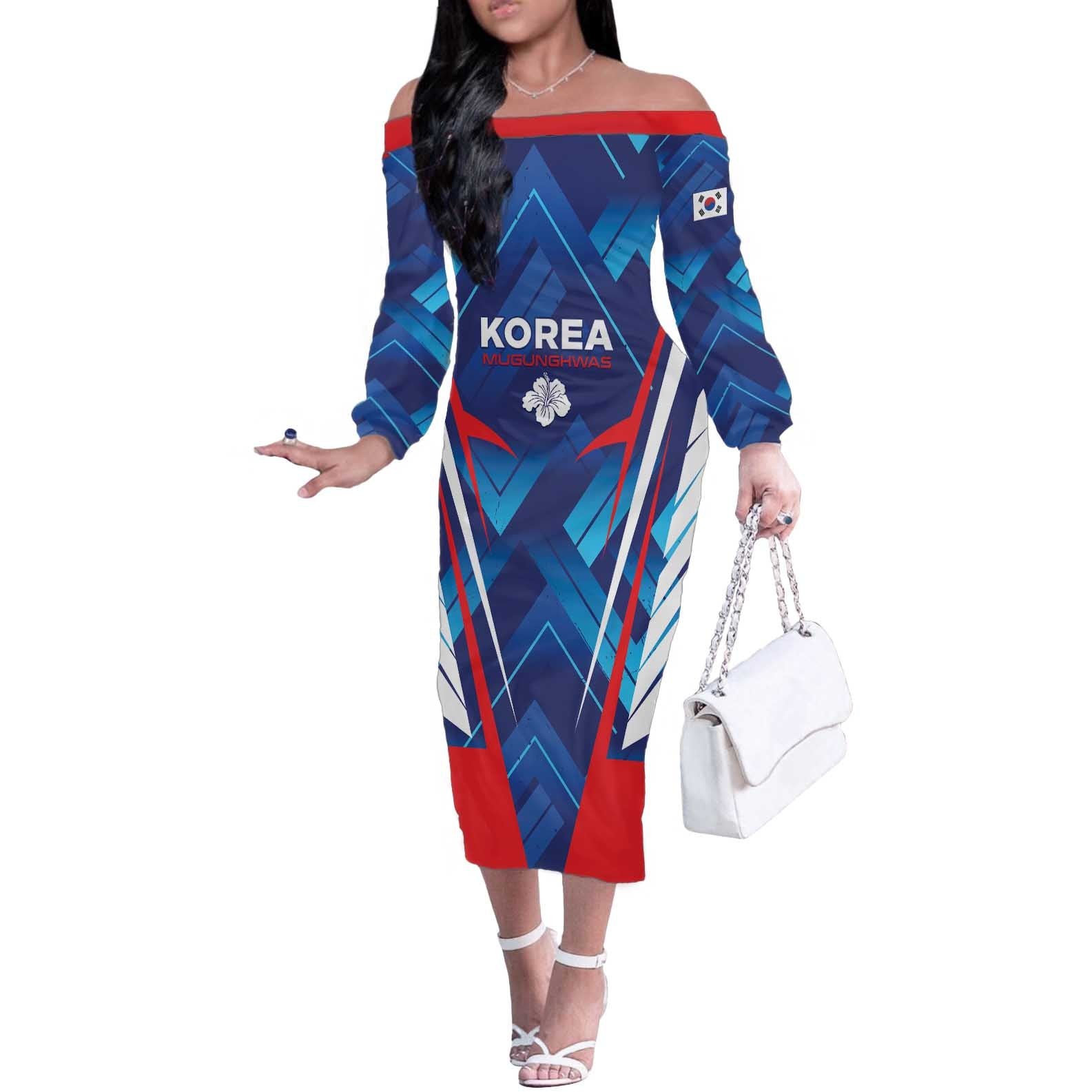 Custom Korea Rugby Off The Shoulder Long Sleeve Dress Mugunghwas Go Champions
