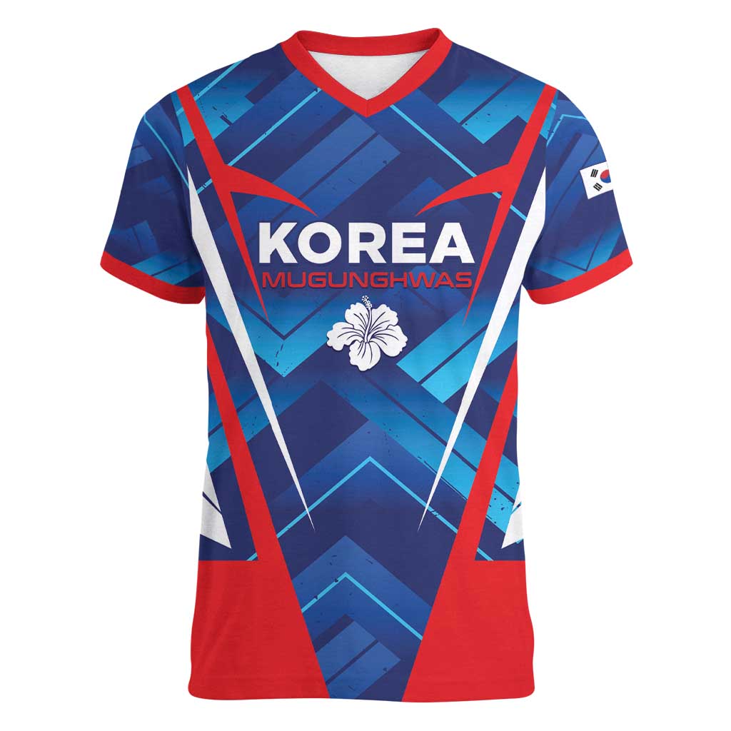Custom Korea Rugby Women V-Neck T-Shirt Mugunghwas Go Champions