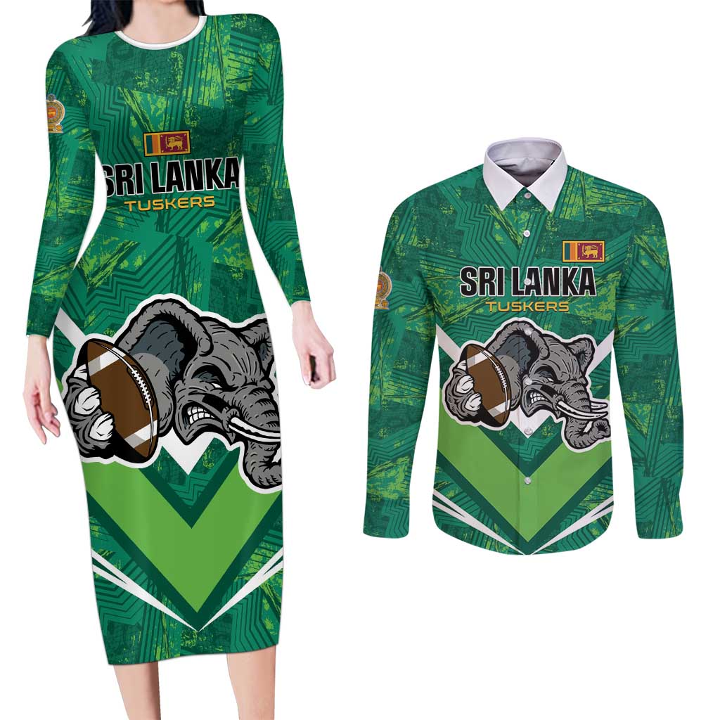 Custom Sri Lanka Rugby Couples Matching Long Sleeve Bodycon Dress and Long Sleeve Button Shirt Tuskers Go Champions