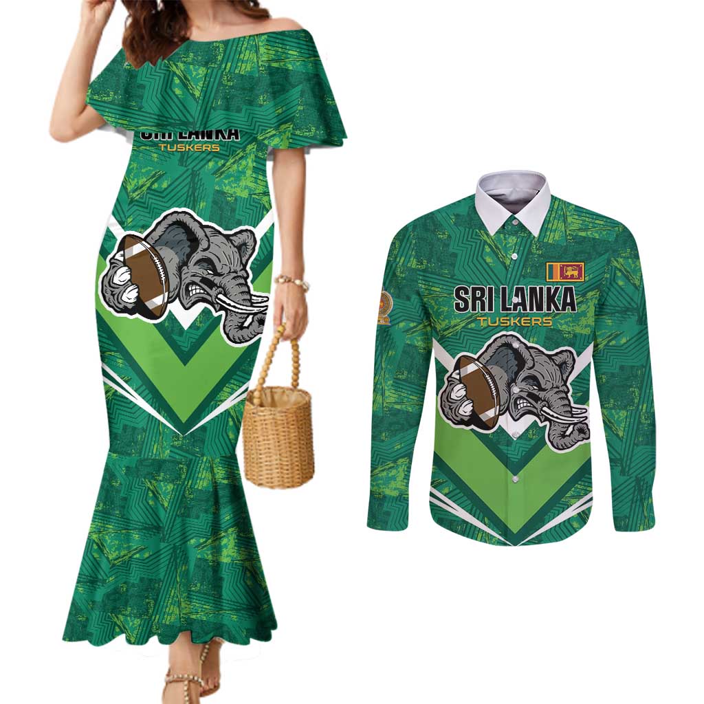 Custom Sri Lanka Rugby Couples Matching Mermaid Dress and Long Sleeve Button Shirt Tuskers Go Champions