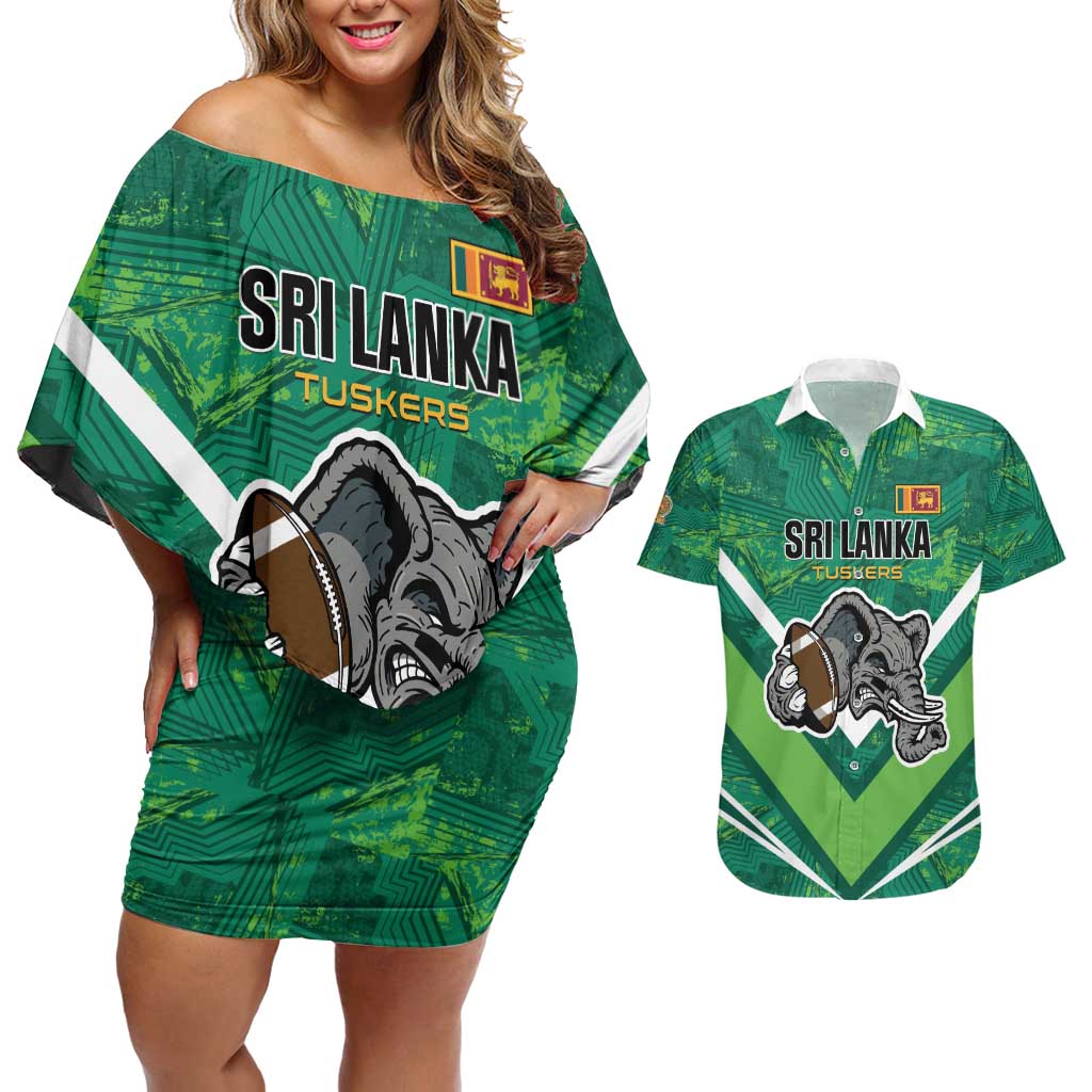 Custom Sri Lanka Rugby Couples Matching Off Shoulder Short Dress and Hawaiian Shirt Tuskers Go Champions