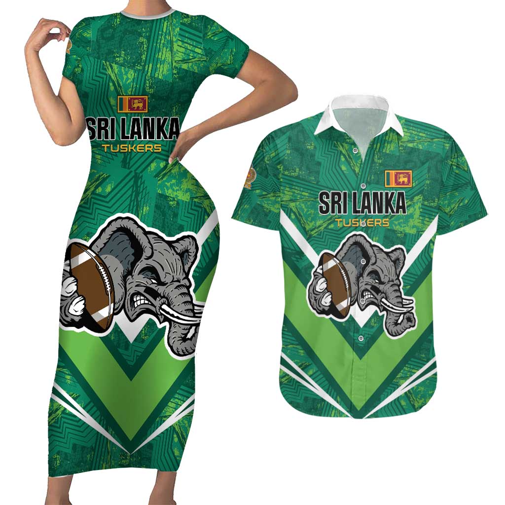 Custom Sri Lanka Rugby Couples Matching Short Sleeve Bodycon Dress and Hawaiian Shirt Tuskers Go Champions
