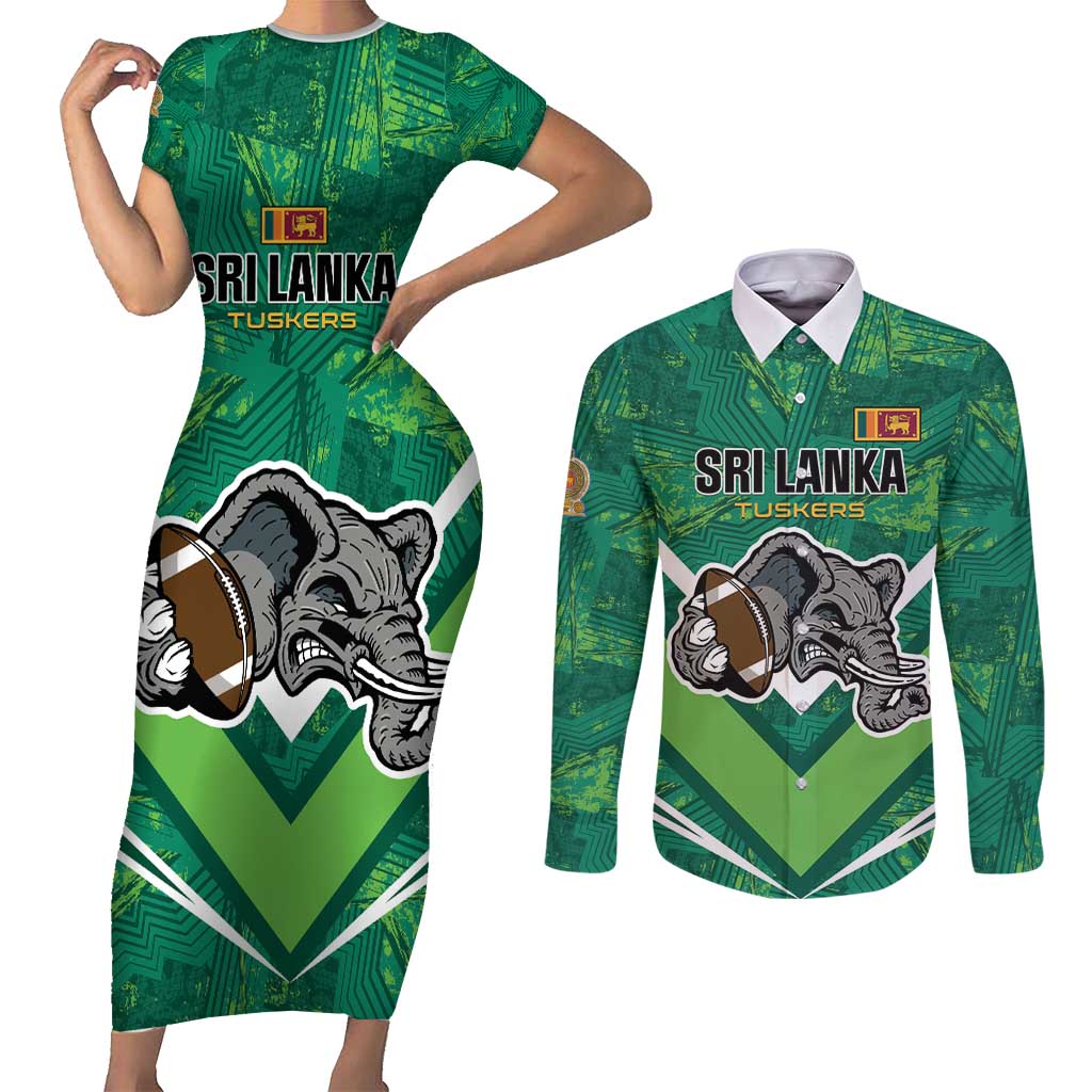 Custom Sri Lanka Rugby Couples Matching Short Sleeve Bodycon Dress and Long Sleeve Button Shirt Tuskers Go Champions