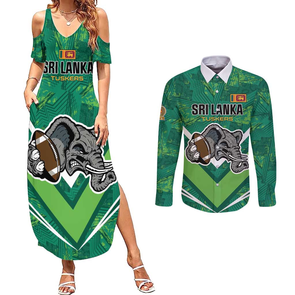 Custom Sri Lanka Rugby Couples Matching Summer Maxi Dress and Long Sleeve Button Shirt Tuskers Go Champions