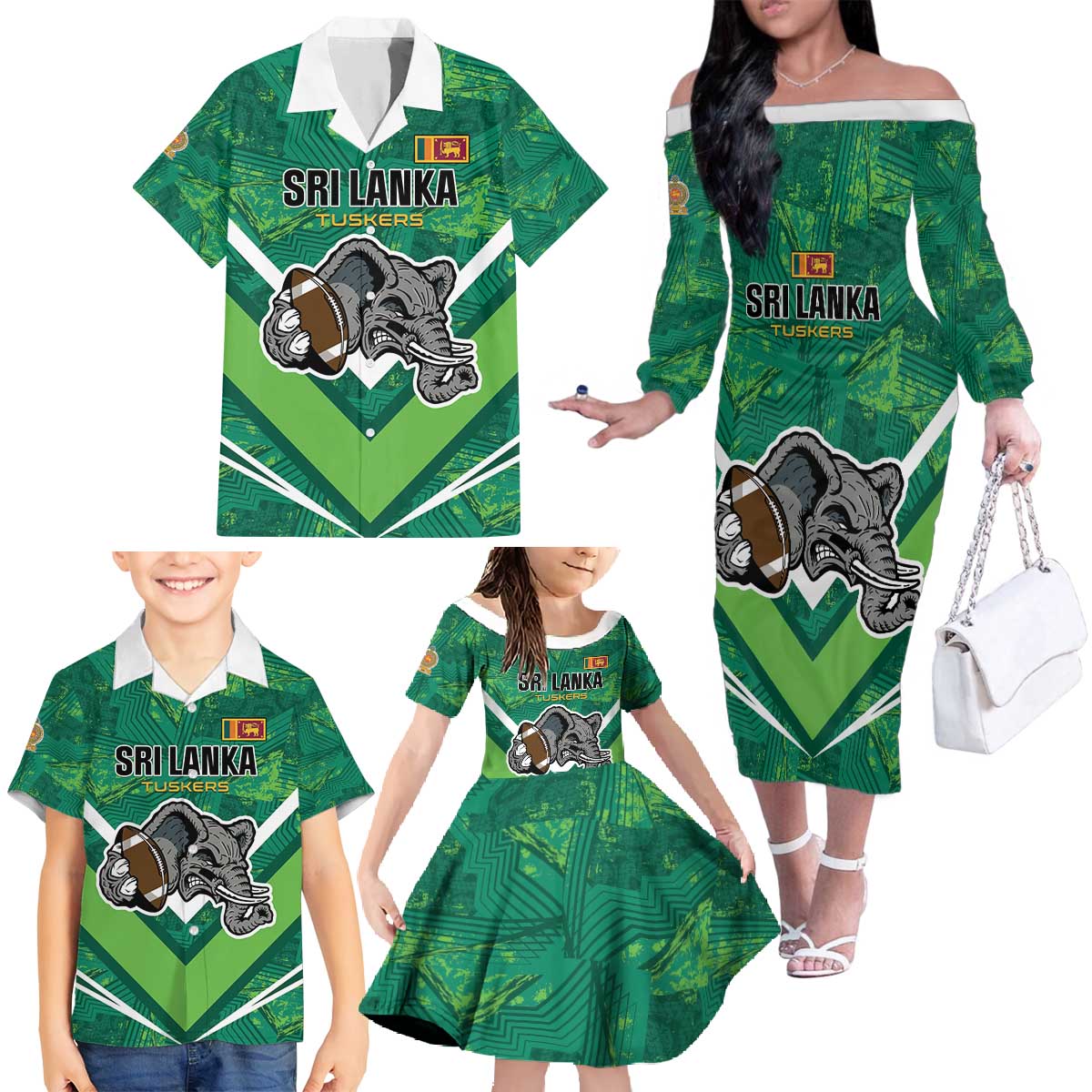 Custom Sri Lanka Rugby Family Matching Off The Shoulder Long Sleeve Dress and Hawaiian Shirt Tuskers Go Champions