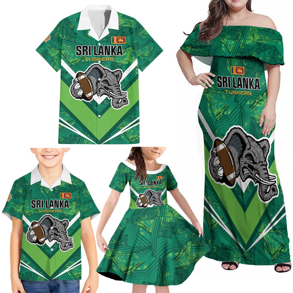 Custom Sri Lanka Rugby Family Matching Off Shoulder Maxi Dress and Hawaiian Shirt Tuskers Go Champions