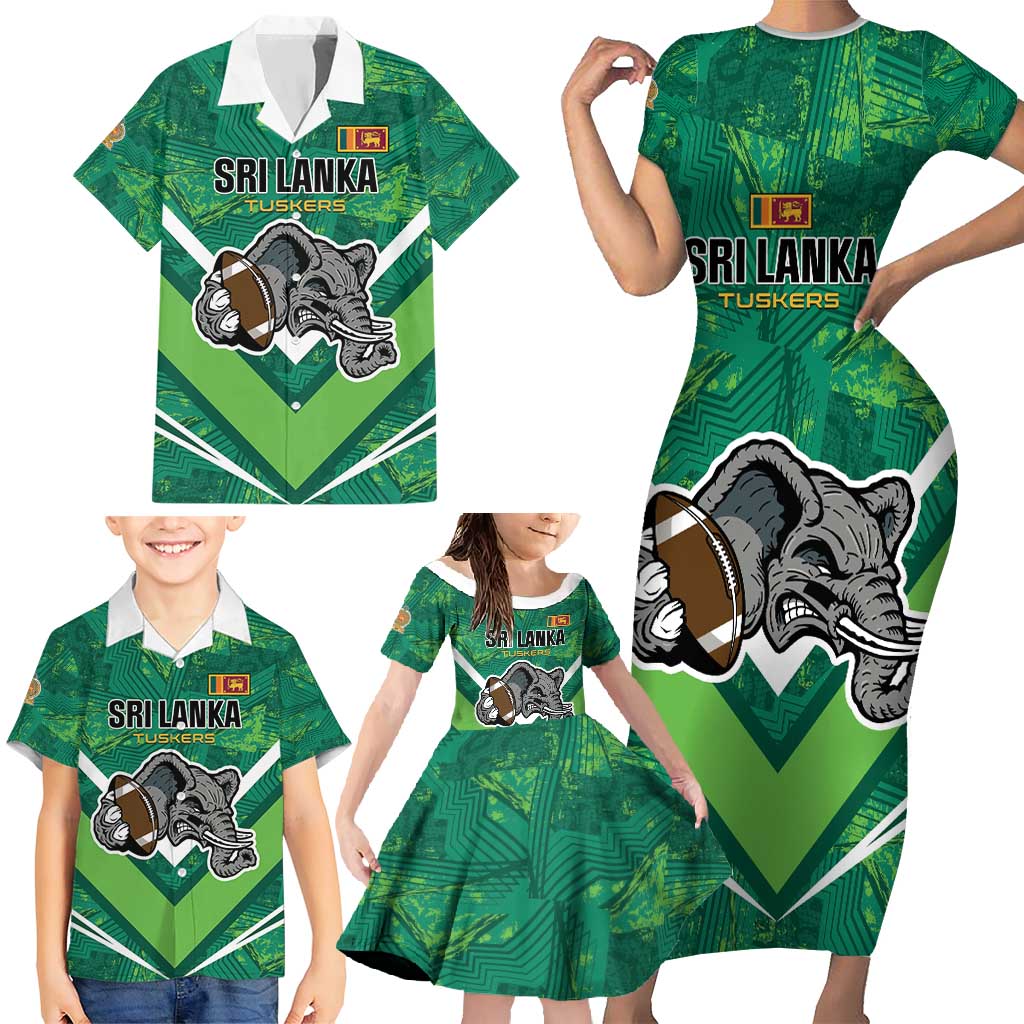 Custom Sri Lanka Rugby Family Matching Short Sleeve Bodycon Dress and Hawaiian Shirt Tuskers Go Champions
