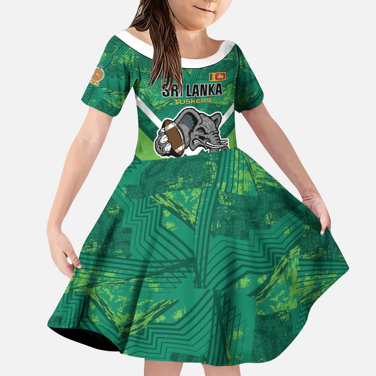 Custom Sri Lanka Rugby Kid Short Sleeve Dress Tuskers Go Champions