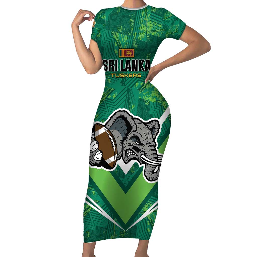 Custom Sri Lanka Rugby Short Sleeve Bodycon Dress Tuskers Go Champions