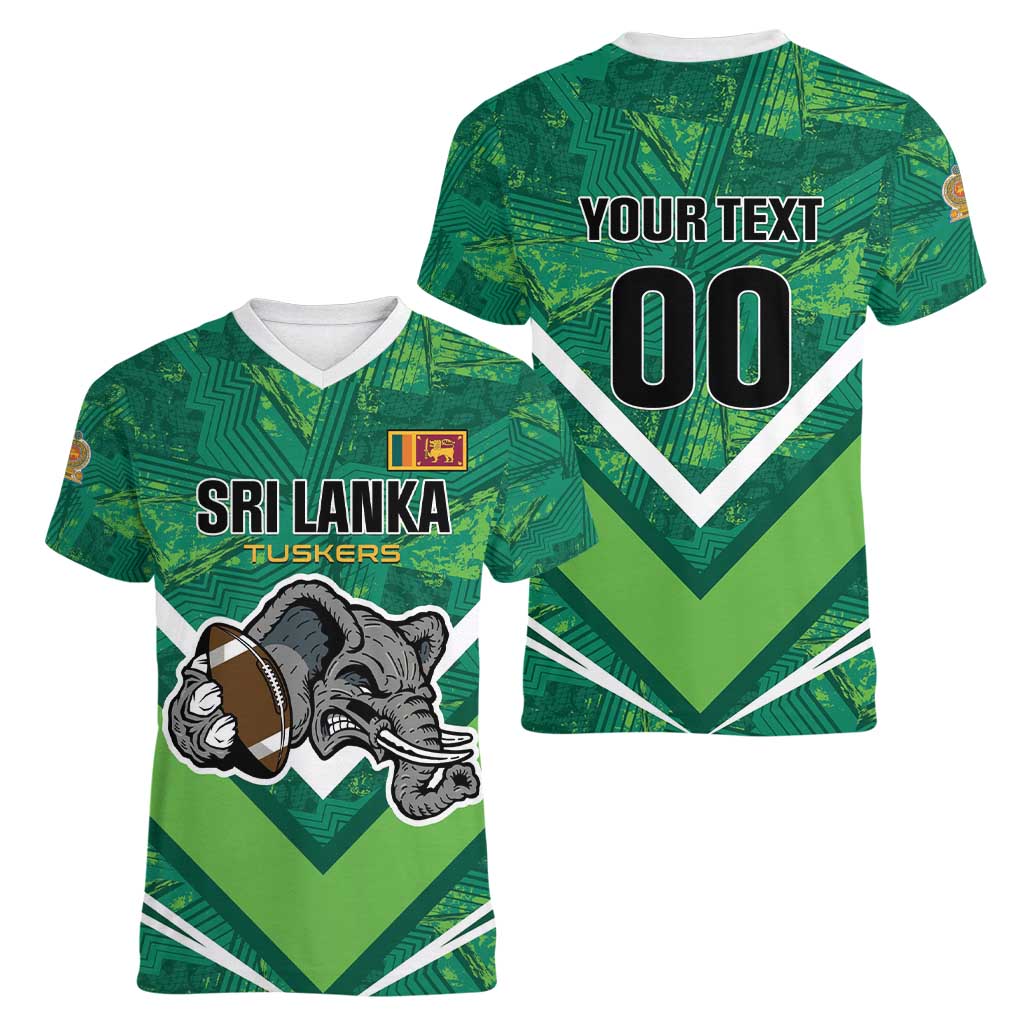 Custom Sri Lanka Rugby Women V-Neck T-Shirt Tuskers Go Champions