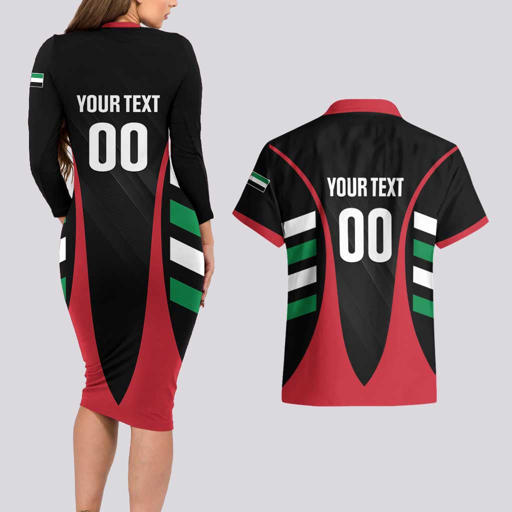 Custom United Arab Emirates Rugby Couples Matching Long Sleeve Bodycon Dress and Hawaiian Shirt UAE Go Champions