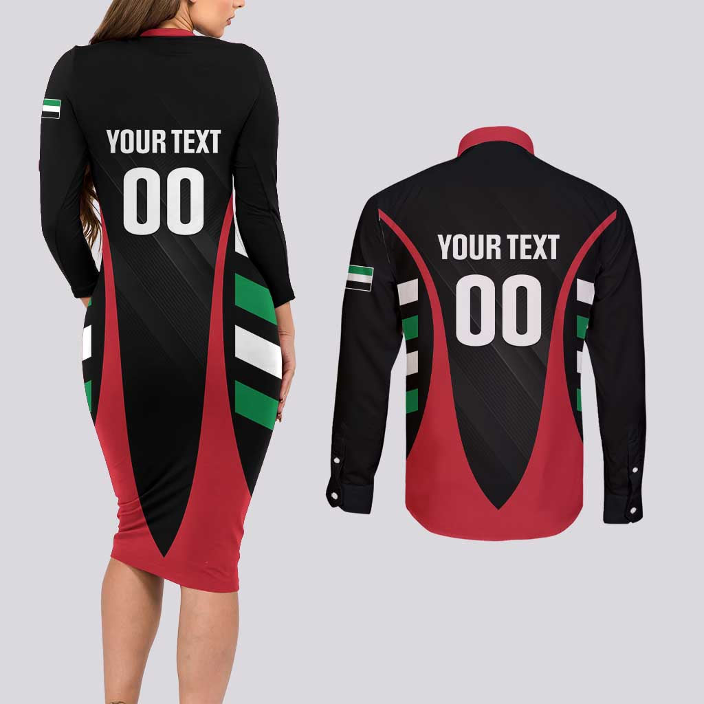 Custom United Arab Emirates Rugby Couples Matching Long Sleeve Bodycon Dress and Long Sleeve Button Shirt UAE Go Champions