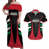 Custom United Arab Emirates Rugby Couples Matching Off Shoulder Maxi Dress and Hawaiian Shirt UAE Go Champions