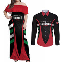 Custom United Arab Emirates Rugby Couples Matching Off Shoulder Maxi Dress and Long Sleeve Button Shirt UAE Go Champions