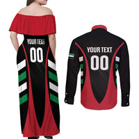 Custom United Arab Emirates Rugby Couples Matching Off Shoulder Maxi Dress and Long Sleeve Button Shirt UAE Go Champions