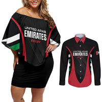 Custom United Arab Emirates Rugby Couples Matching Off Shoulder Short Dress and Long Sleeve Button Shirt UAE Go Champions