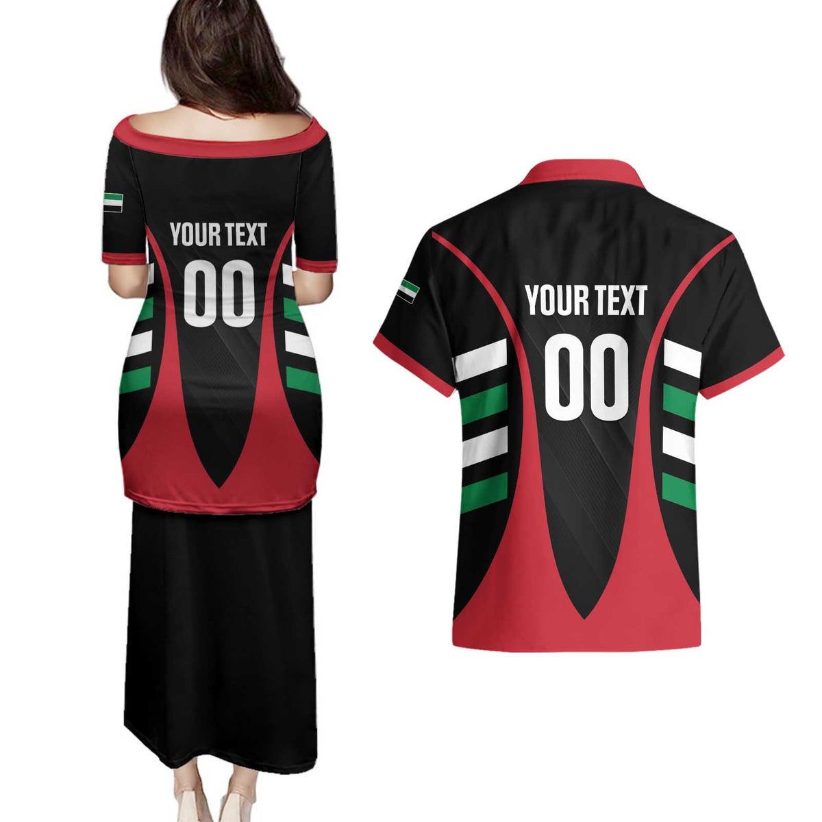Custom United Arab Emirates Rugby Couples Matching Puletasi and Hawaiian Shirt UAE Go Champions