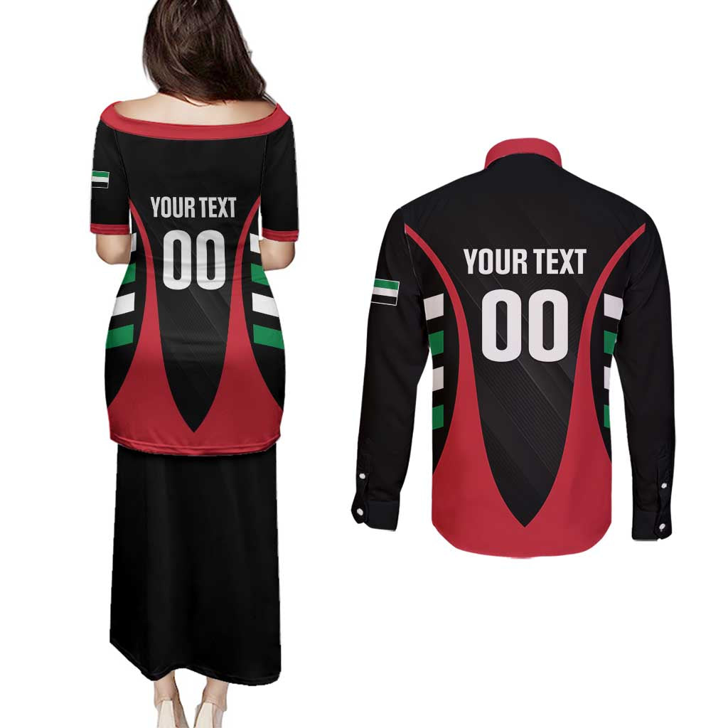 Custom United Arab Emirates Rugby Couples Matching Puletasi and Long Sleeve Button Shirt UAE Go Champions
