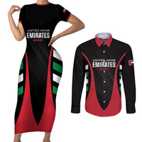 Custom United Arab Emirates Rugby Couples Matching Short Sleeve Bodycon Dress and Long Sleeve Button Shirt UAE Go Champions