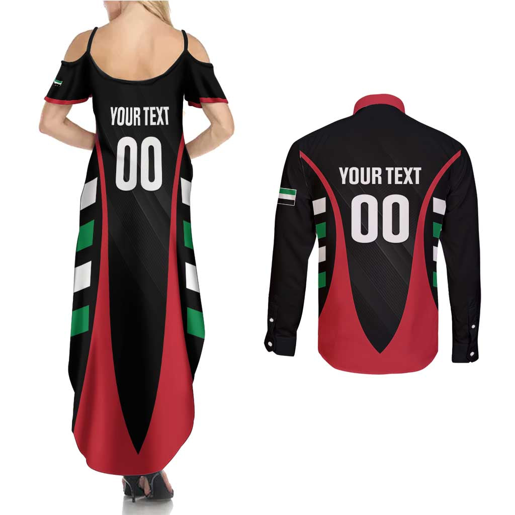 Custom United Arab Emirates Rugby Couples Matching Summer Maxi Dress and Long Sleeve Button Shirt UAE Go Champions