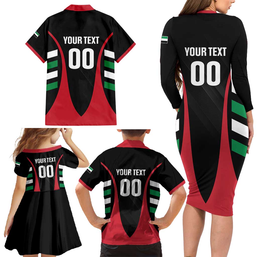 Custom United Arab Emirates Rugby Family Matching Long Sleeve Bodycon Dress and Hawaiian Shirt UAE Go Champions
