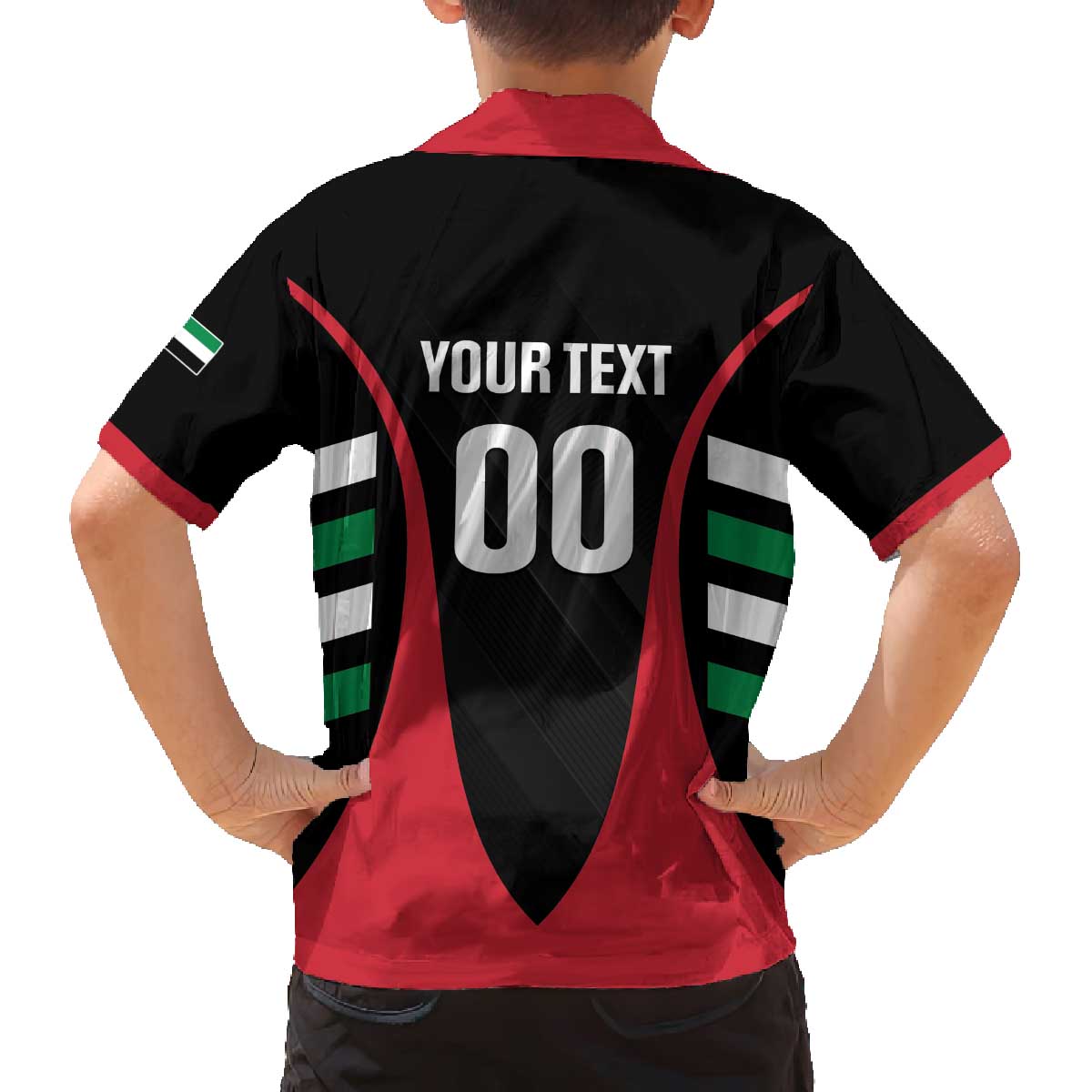 Custom United Arab Emirates Rugby Family Matching Off The Shoulder Long Sleeve Dress and Hawaiian Shirt UAE Go Champions