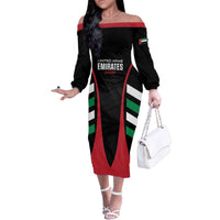 Custom United Arab Emirates Rugby Family Matching Off The Shoulder Long Sleeve Dress and Hawaiian Shirt UAE Go Champions