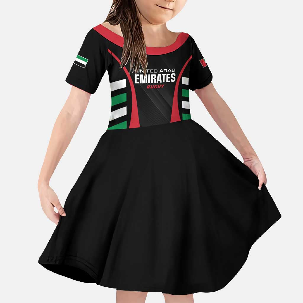 Custom United Arab Emirates Rugby Family Matching Off Shoulder Maxi Dress and Hawaiian Shirt UAE Go Champions