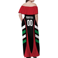 Custom United Arab Emirates Rugby Family Matching Off Shoulder Maxi Dress and Hawaiian Shirt UAE Go Champions