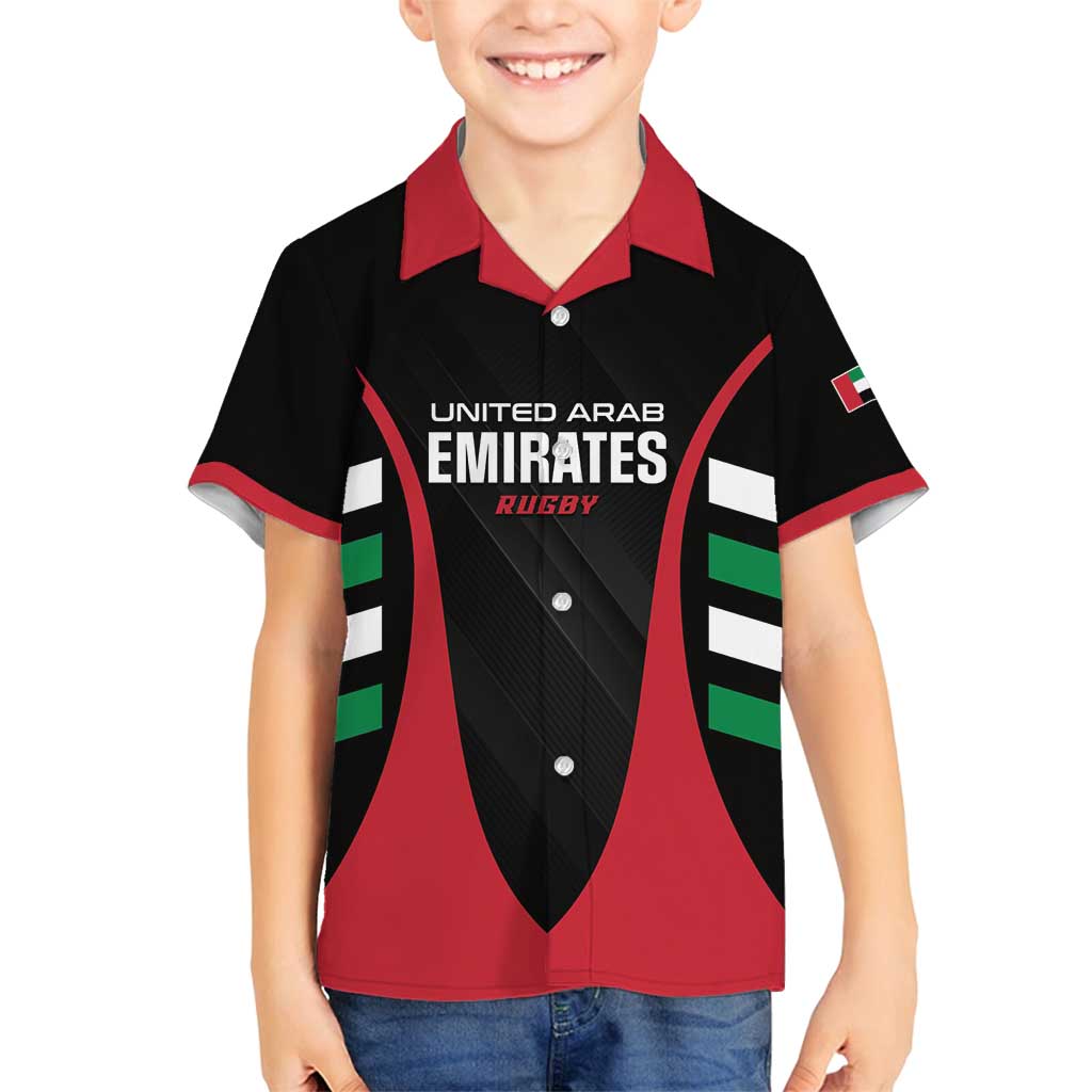 Custom United Arab Emirates Rugby Family Matching Off Shoulder Maxi Dress and Hawaiian Shirt UAE Go Champions
