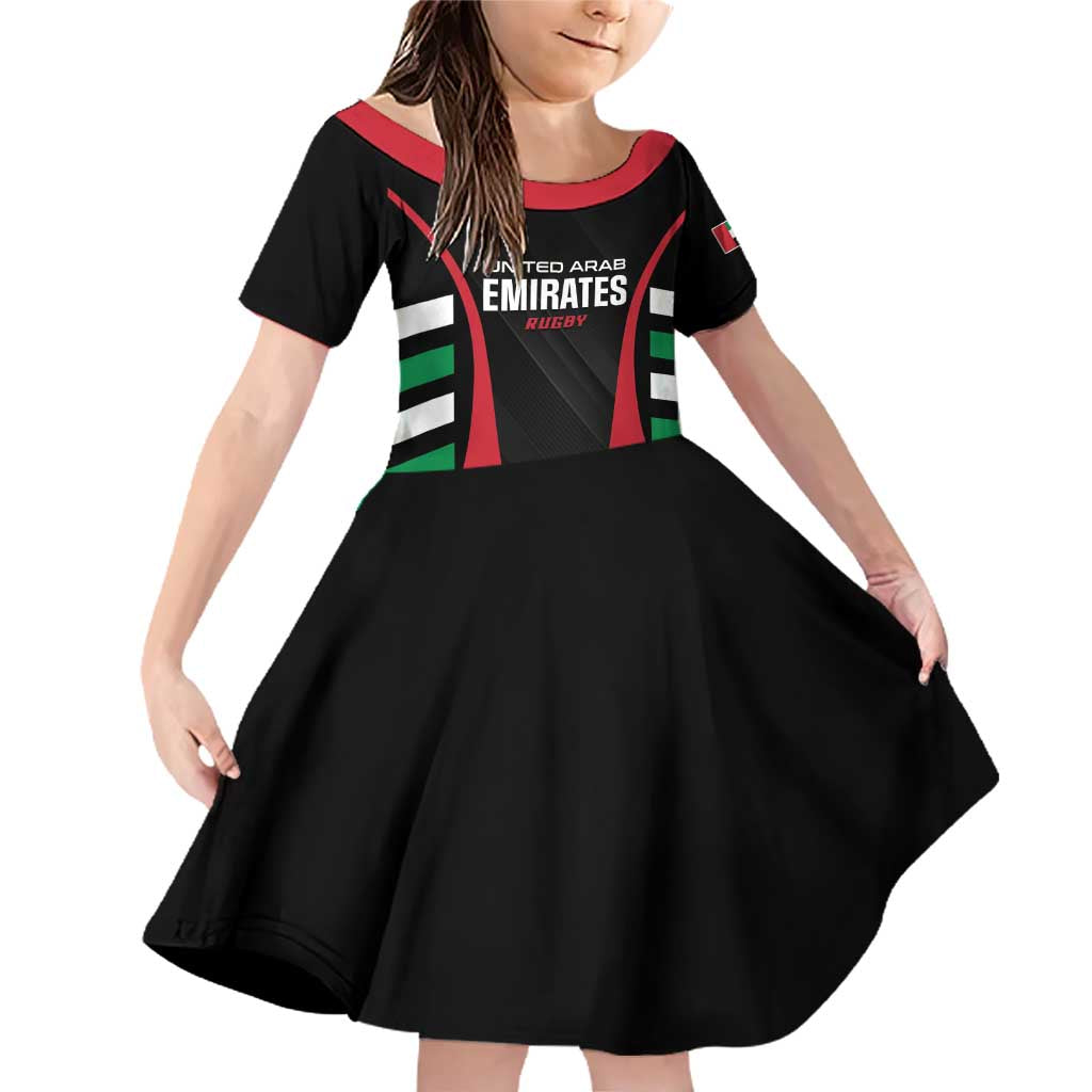 Custom United Arab Emirates Rugby Family Matching Off Shoulder Short Dress and Hawaiian Shirt UAE Go Champions