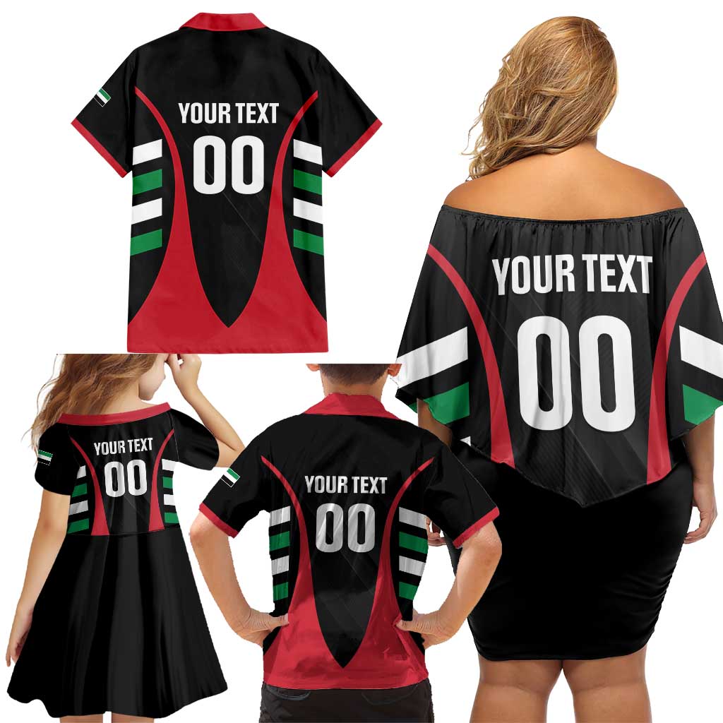 Custom United Arab Emirates Rugby Family Matching Off Shoulder Short Dress and Hawaiian Shirt UAE Go Champions