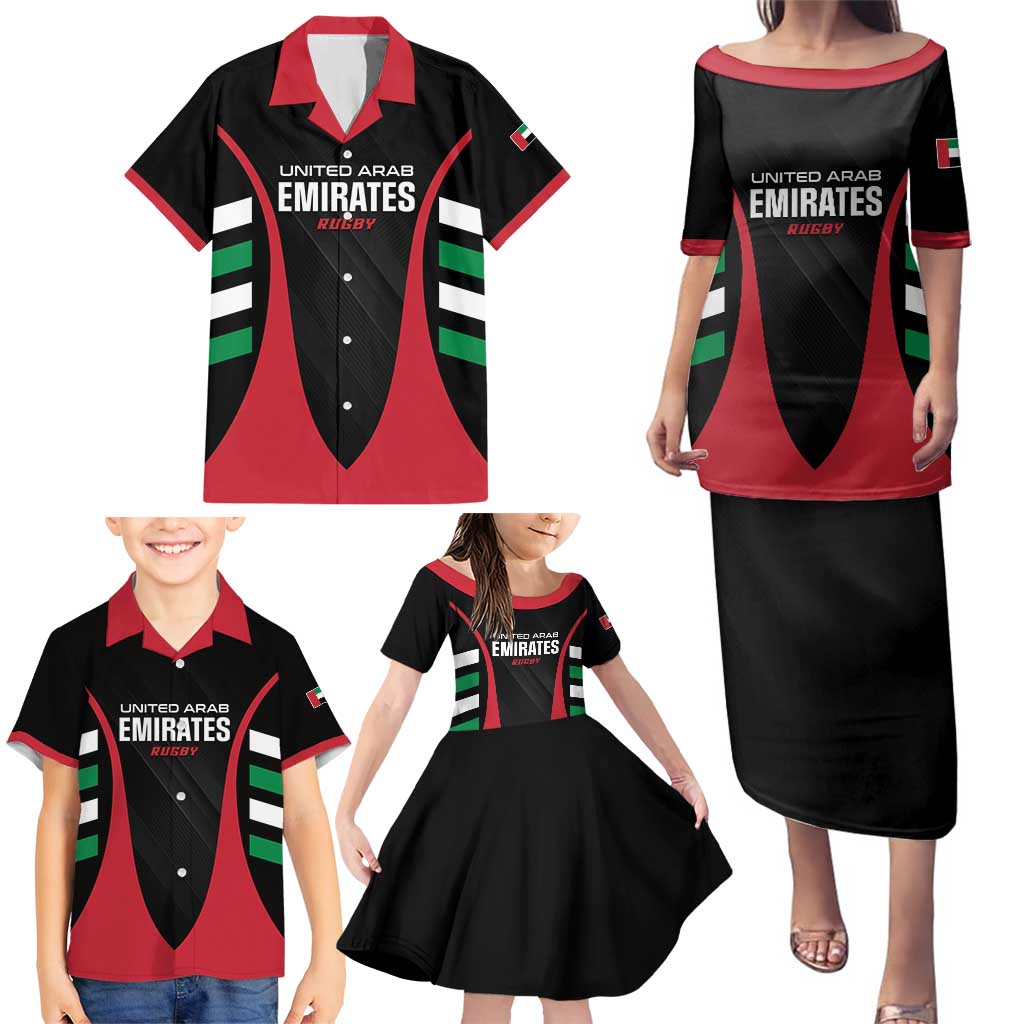 Custom United Arab Emirates Rugby Family Matching Puletasi and Hawaiian Shirt UAE Go Champions