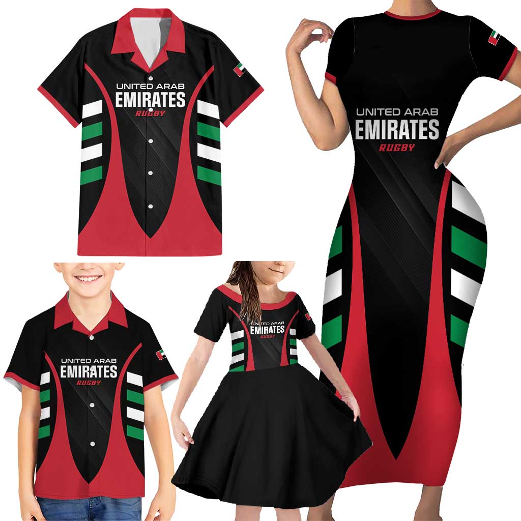 Custom United Arab Emirates Rugby Family Matching Short Sleeve Bodycon Dress and Hawaiian Shirt UAE Go Champions